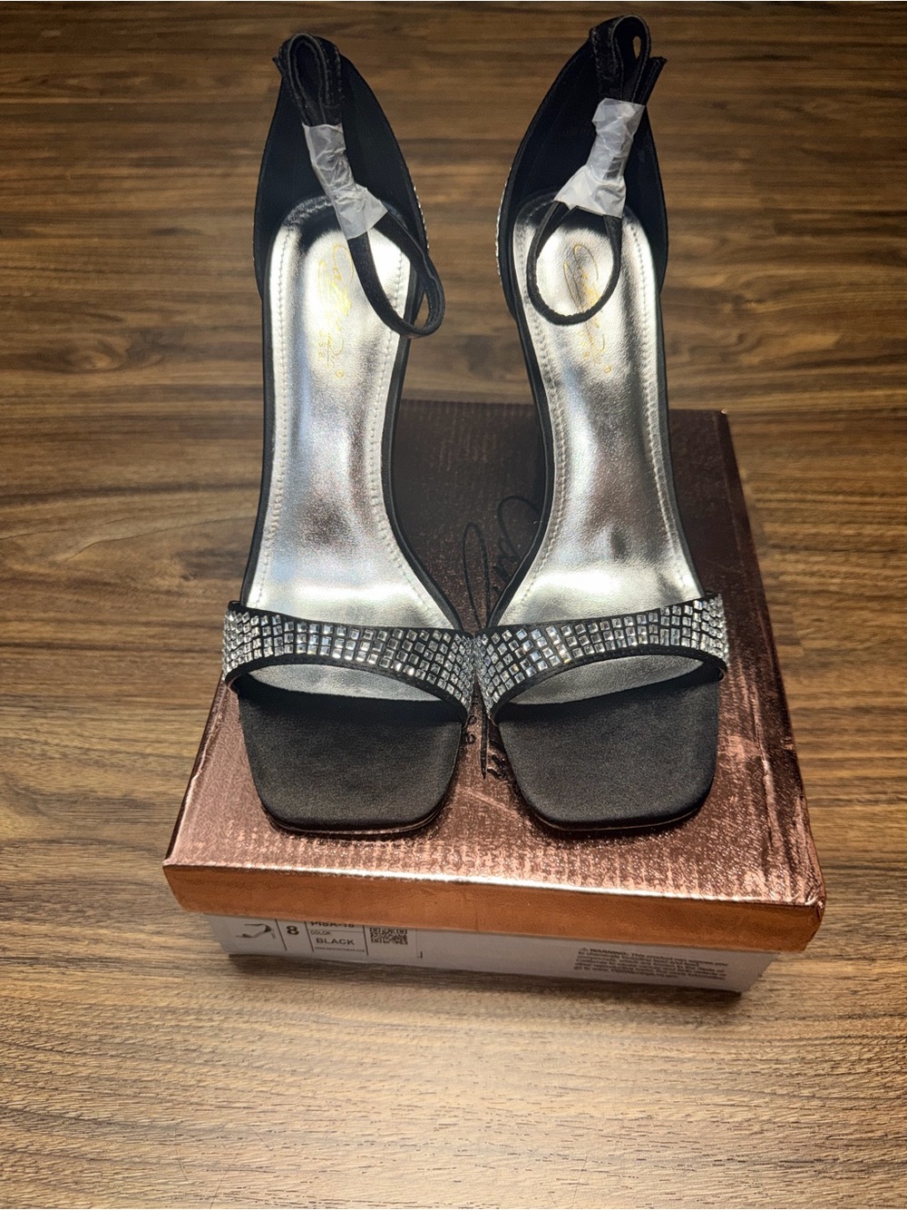 Rhinestone Ankle-Strap Black Women's Heels
